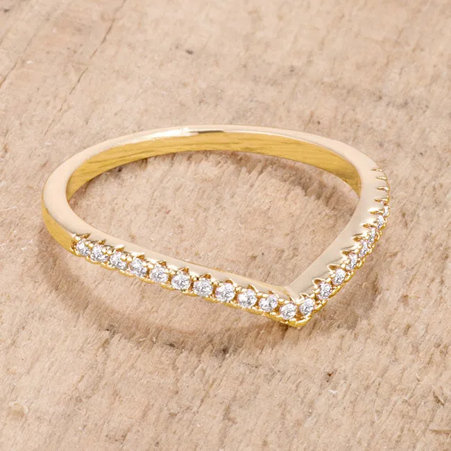 .22Ct Goldtone Chevron Ring with CZ