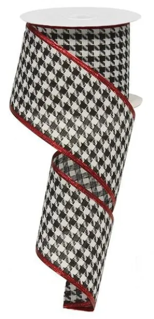 2.5" Houndstooth Ribbon Crimson Border - 10yds