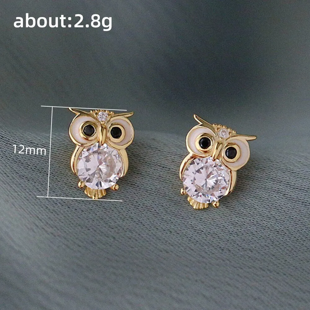 Animal Jewelry Lovely Owl Stud Earrings For Women in Gold Color