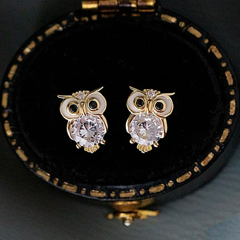 Animal Jewelry Lovely Owl Stud Earrings For Women in Gold Color