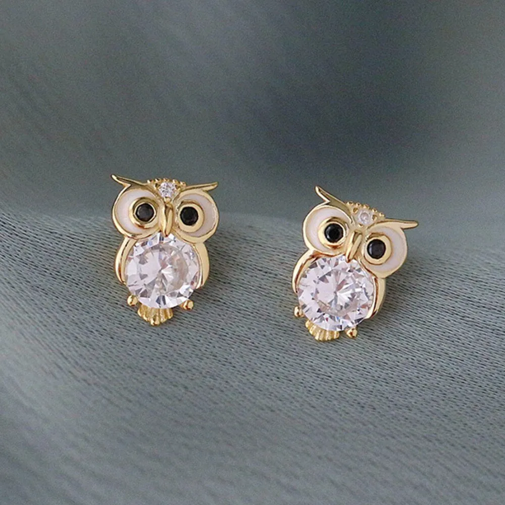 Animal Jewelry Lovely Owl Stud Earrings For Women in Gold Color