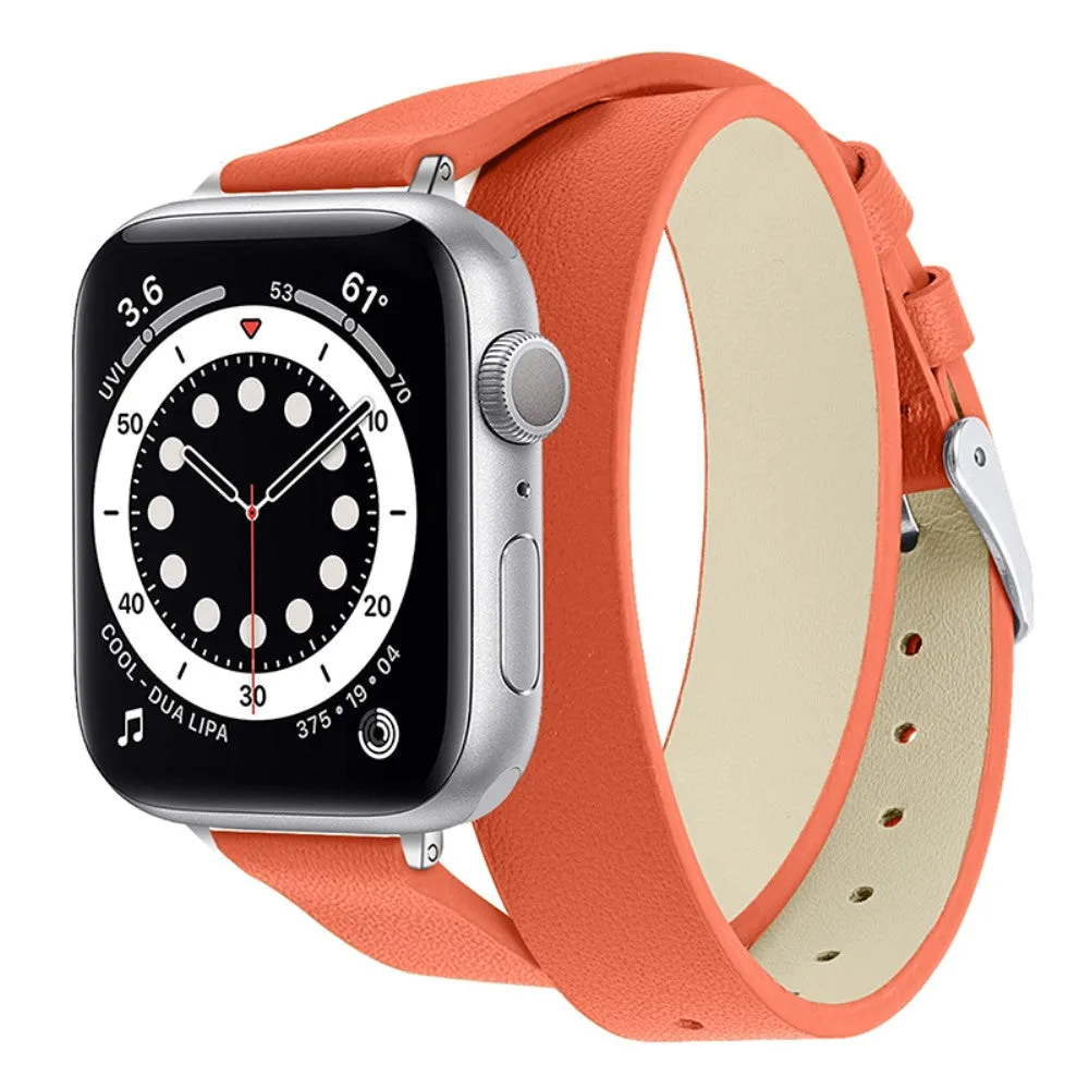 Apple Watch (45mm) double loop genuine leather watch strap - Orange