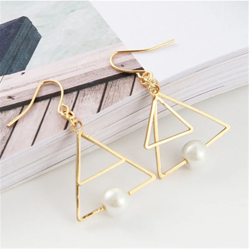 Art Deco Jewelry Simple Triangle Drop Earrings for Women in Gold Color and Silver Color