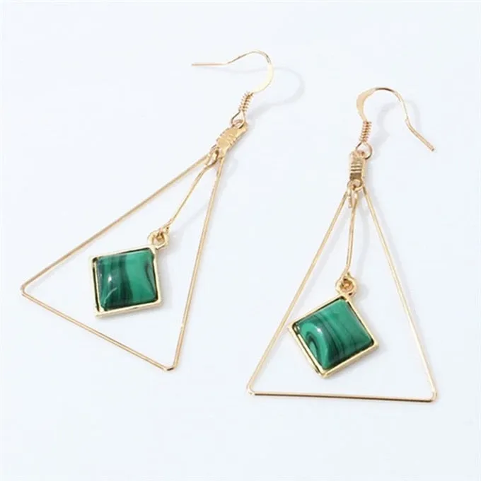 Art Deco Jewelry Simple Triangle Drop Earrings for Women in Gold Color and Silver Color