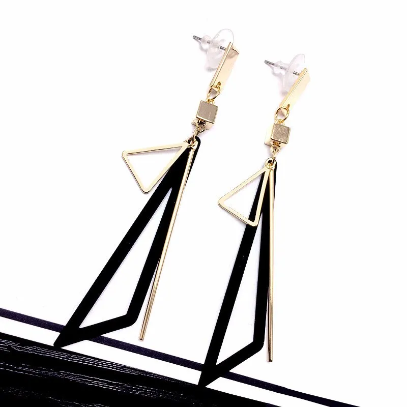 Art Deco Jewelry Simple Triangle Drop Earrings for Women in Gold Color and Silver Color