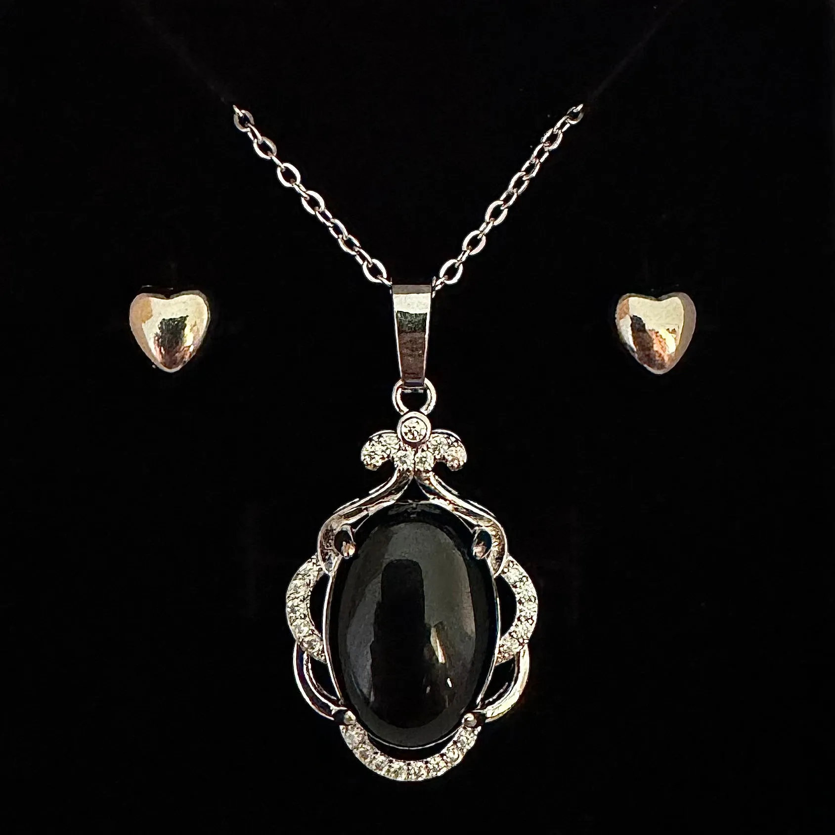 BLACK ONYX FILIGREE PENDANT ONLY - FREE CHAIN & EARRINGS