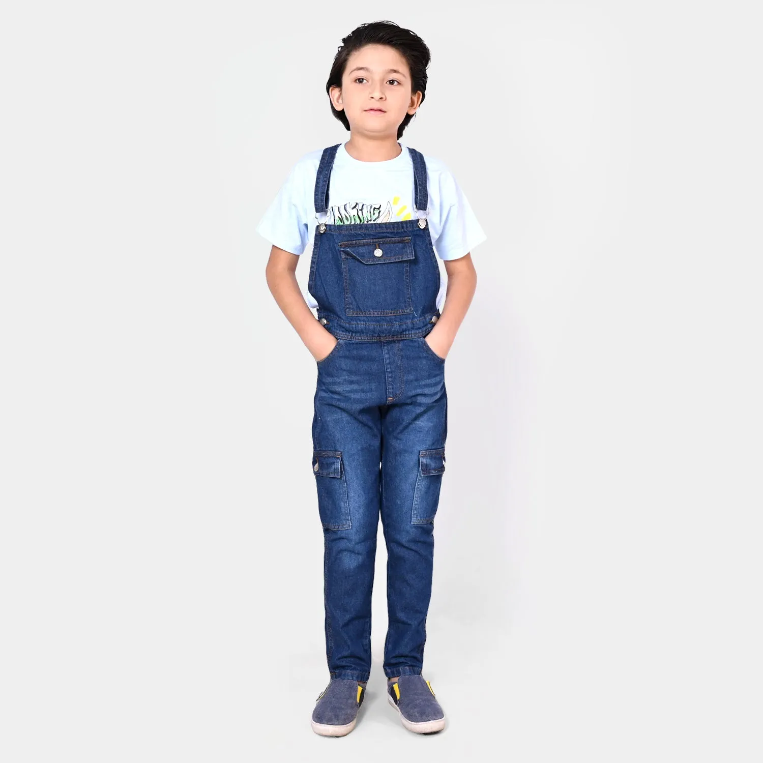 Boys Denim Over All Dungaree - Mid Blue