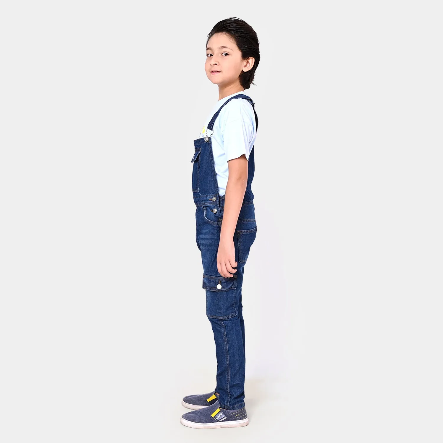 Boys Denim Over All Dungaree - Mid Blue