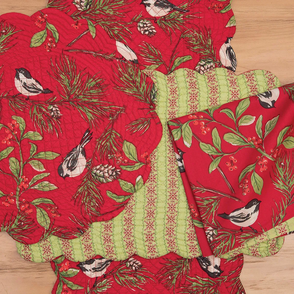 Chickadee Red Table Linens