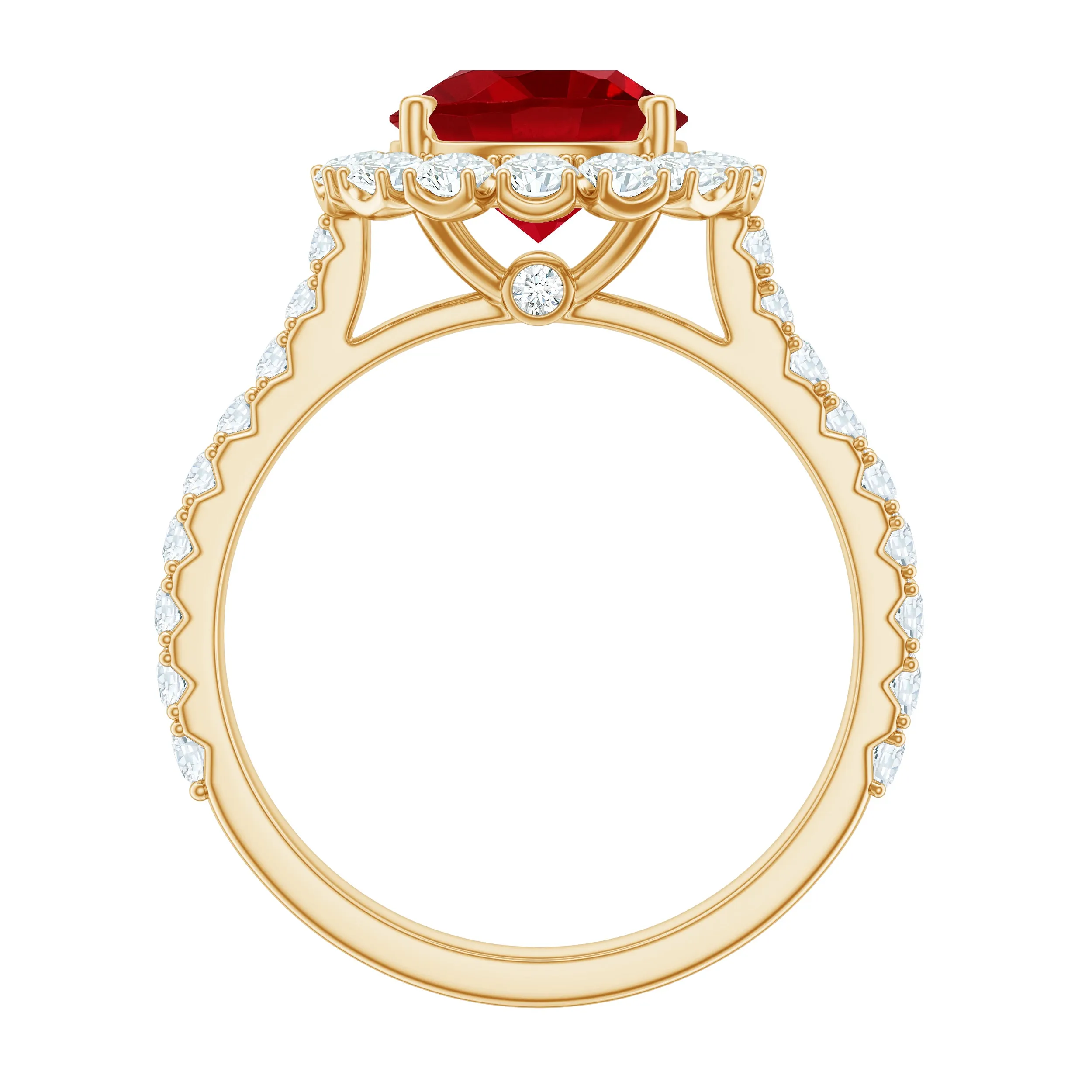 Created Ruby Classic Halo Engagement Ring with Moissanite in Gold