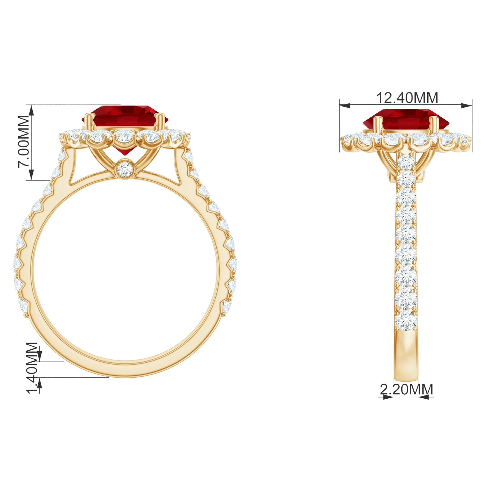 Created Ruby Classic Halo Engagement Ring with Moissanite in Gold