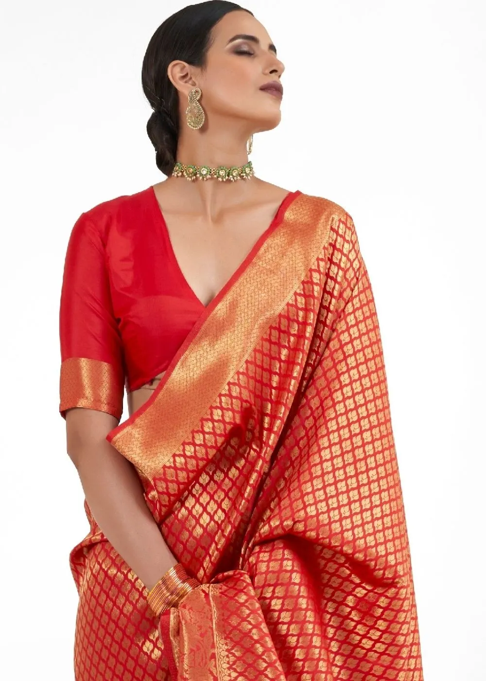 Crimson Red Kanjivaram Soft Woven Silk Saree