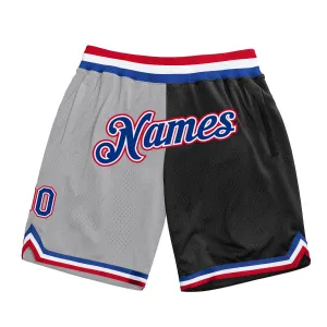 Custom Gray Royal-Black Authentic Throwback Split Fashion Basketball Shorts