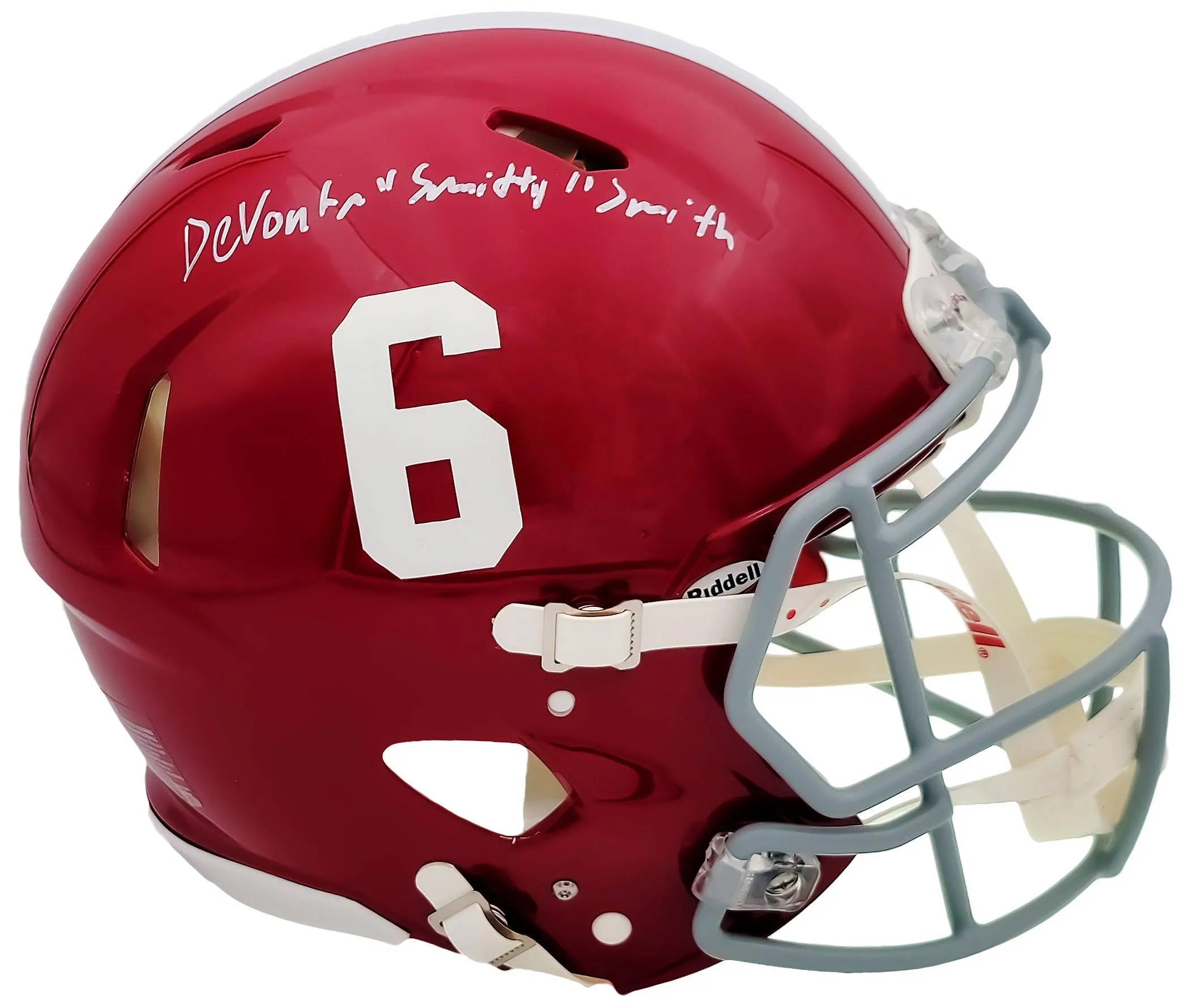 Devonta Smith Autographed Alabama Crimson Tide Red Full Size Authentic Speed Helmet "Smitty" Beckett BAS QR Stock #203864