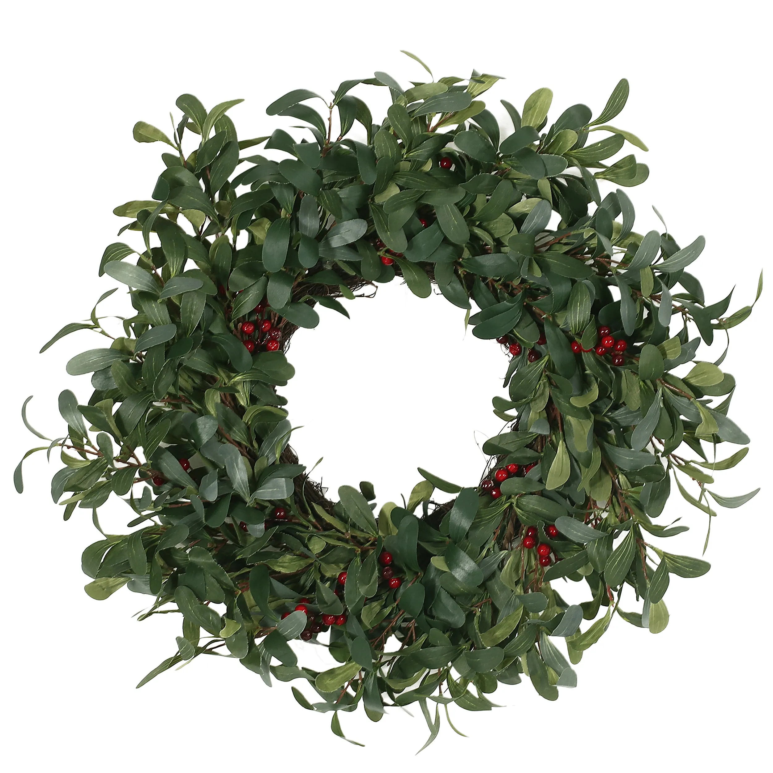 Dore 25" Olive Artificial Silk Wreath with Berries, Green and Red