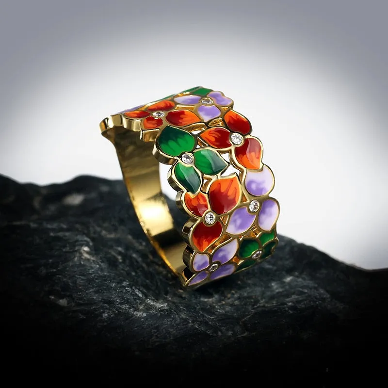 Fashion Jewelry Colorful Flower Enamel Ring for Women with Zircon in 925 Silver