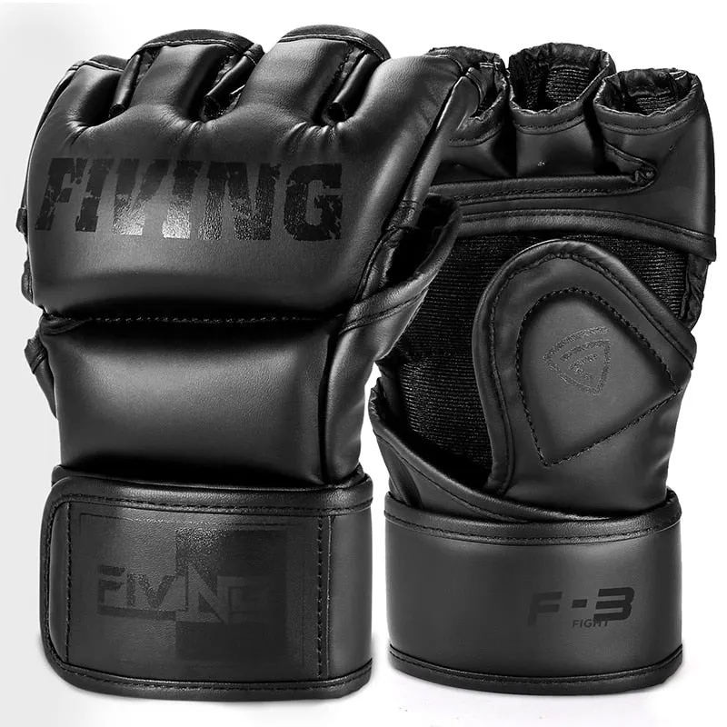 FIVING Half Finger PU Leather Boxing Gloves MMA Fighting Kick Boxing Gloves for Men