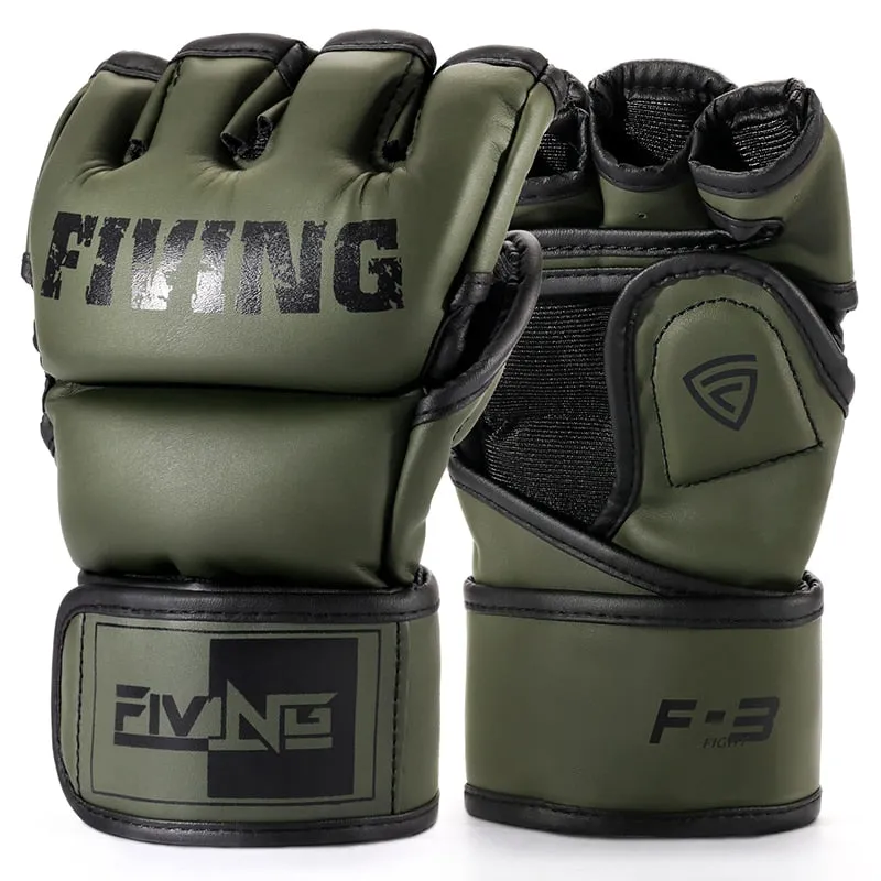 FIVING Half Finger PU Leather Boxing Gloves MMA Fighting Kick Boxing Gloves for Men