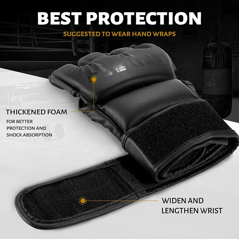 FIVING Half Finger PU Leather Boxing Gloves MMA Fighting Kick Boxing Gloves for Men