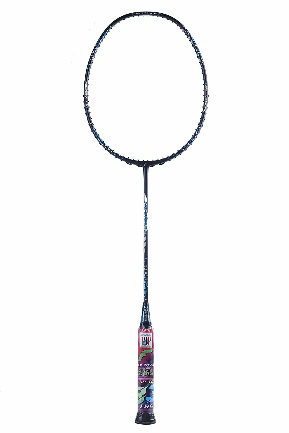 Flex Power Air Speed 11 (Mega Tension - 33LBS) Full Graphite Badminton Racquet with Full Racket Cover Black/Blue