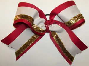 Glitter Cranberry Red Gold White Cheer Bow