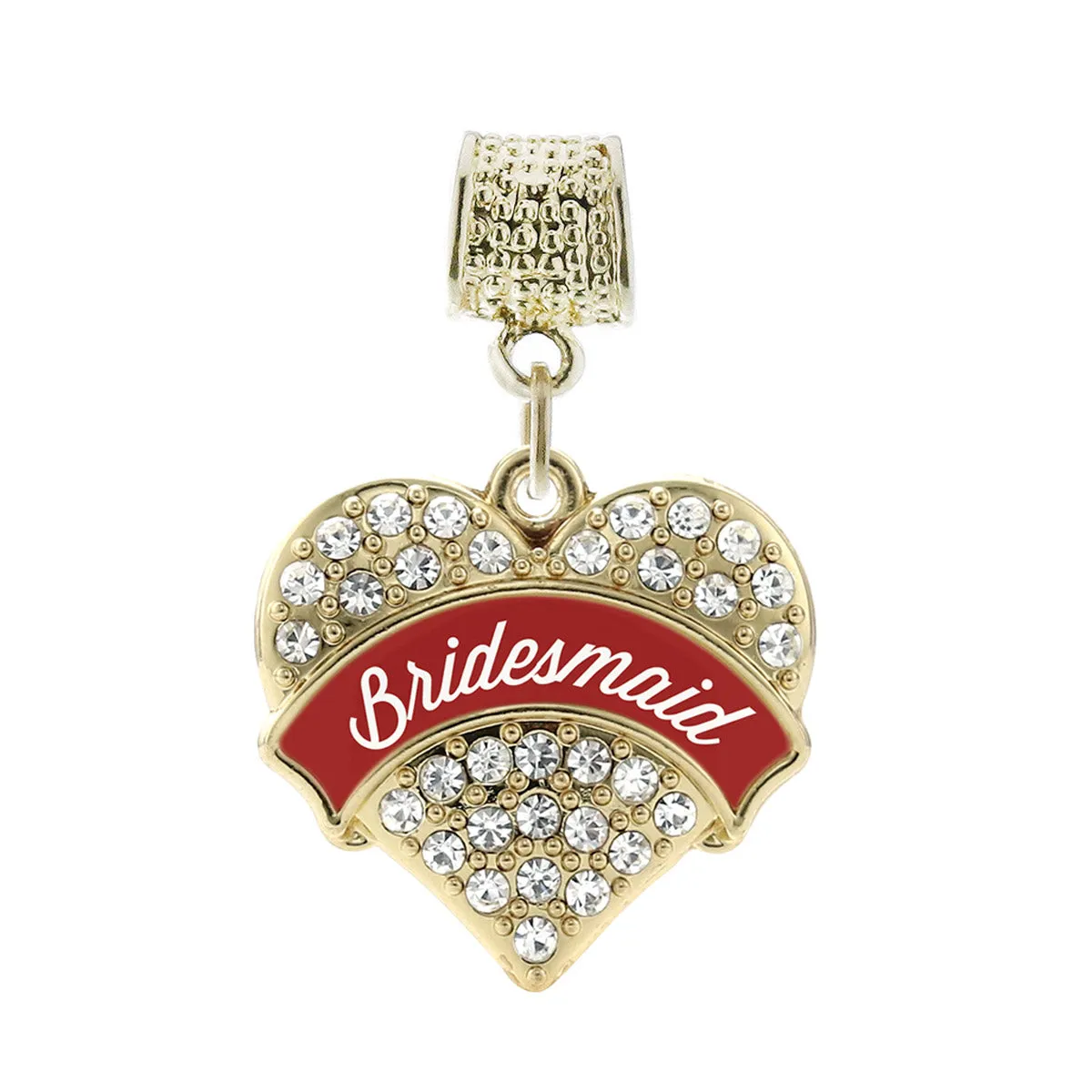 Gold Crimson Red Bridesmaid Pave Heart Memory Charm