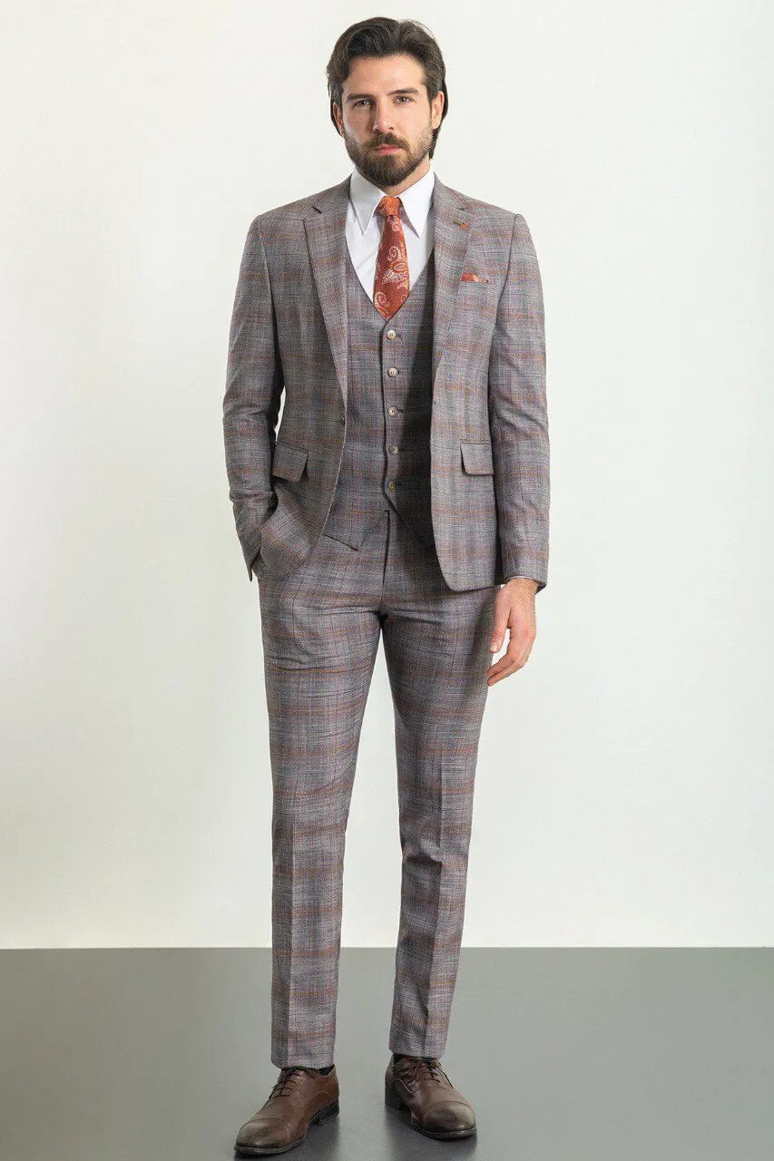 Gray Orange 3-Piece Suit.