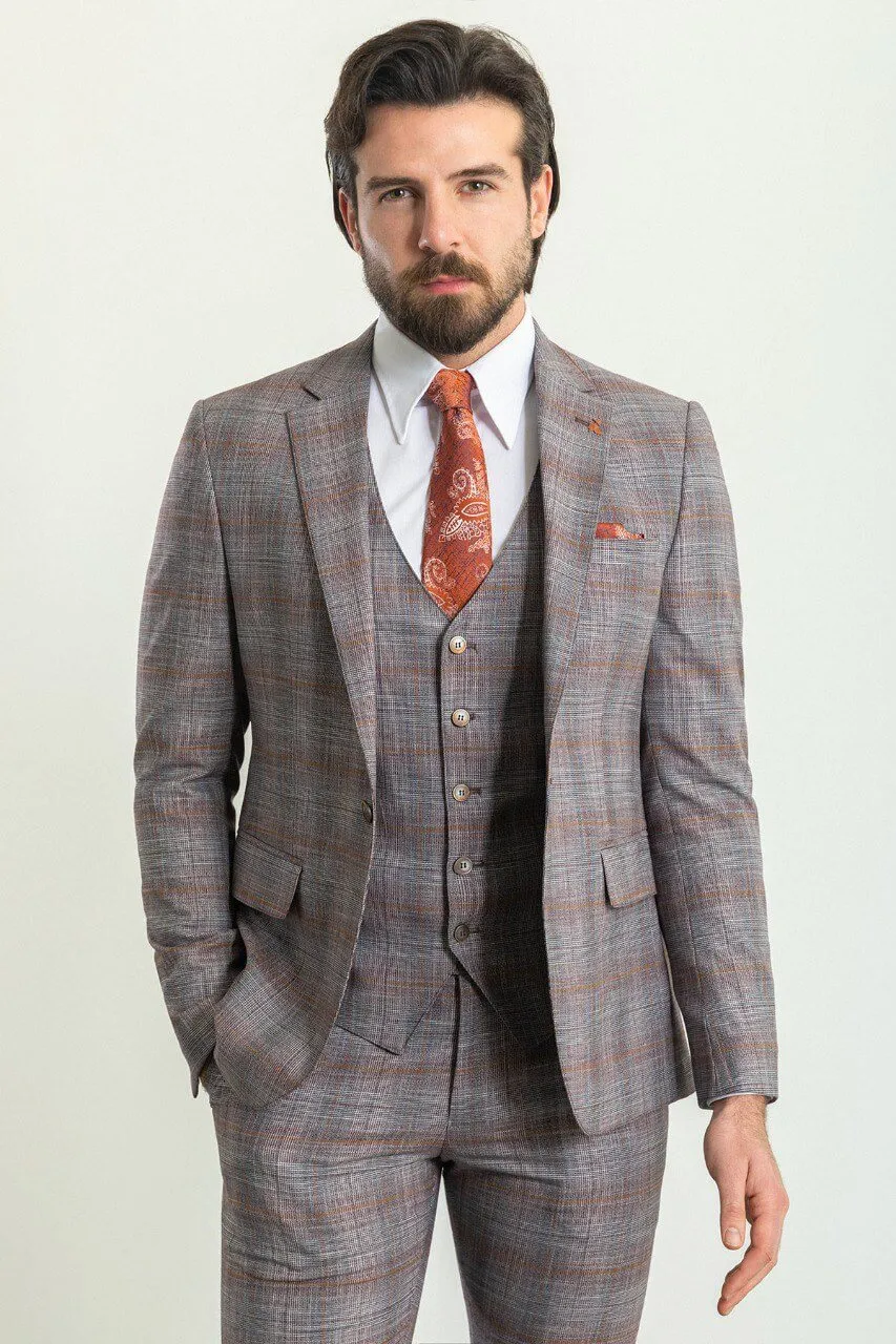 Gray Orange 3-Piece Suit.