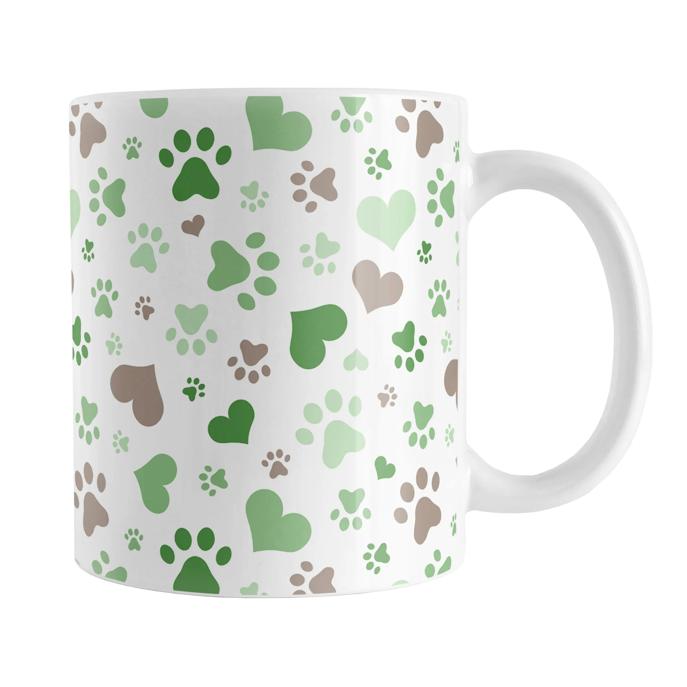 Green Hearts and Paw Prints Mug