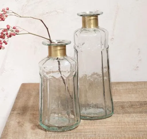 Hammered Glass Bottles with Brass Ring