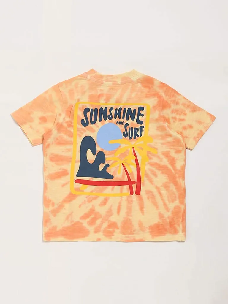 HOP Kids Printed Orange Tie-Dye T-Shirt