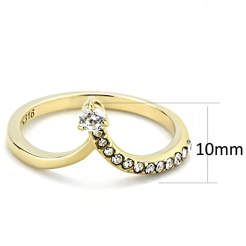 IP Gold(Ion Plating) Stainless Steel Ring with AAA Grade CZ in Clear for Women Style TK3524