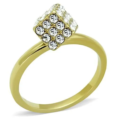 IP Gold(Ion Plating) Stainless Steel Ring with Top Grade Crystal in Clear for Women Style TK1725