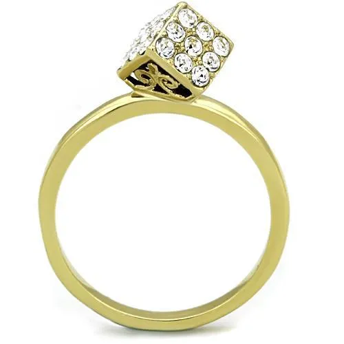 IP Gold(Ion Plating) Stainless Steel Ring with Top Grade Crystal in Clear for Women Style TK1725