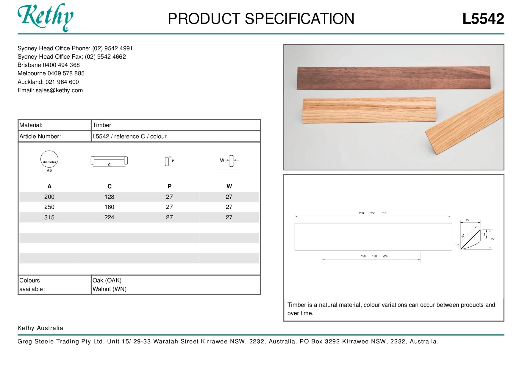 KETHY L5542 CABINET CHISELLE HANDLE 160MM