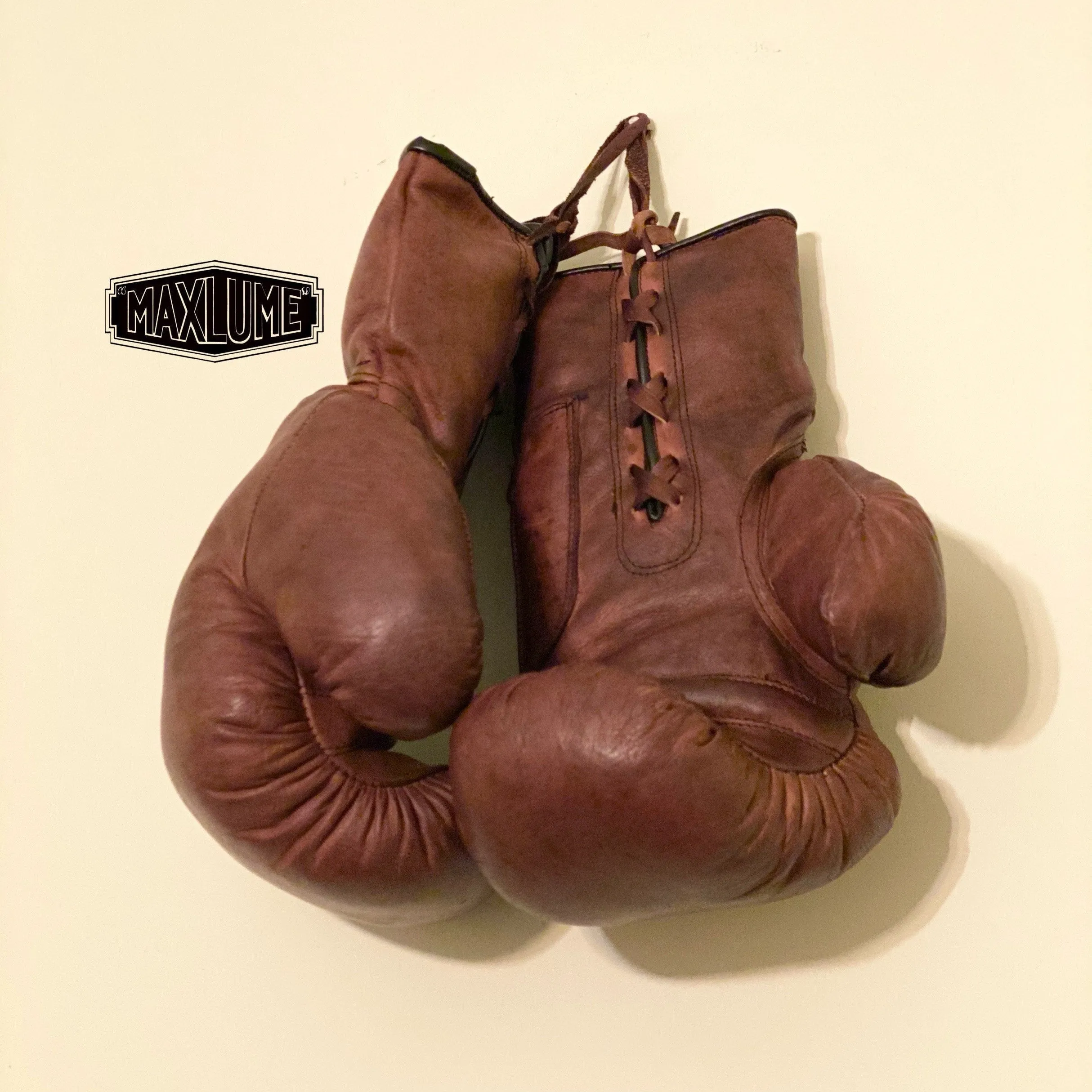 Maxlume ~ Genuine Leather Vintage Retro Lace Up Brown Boxing Gloves Heritage