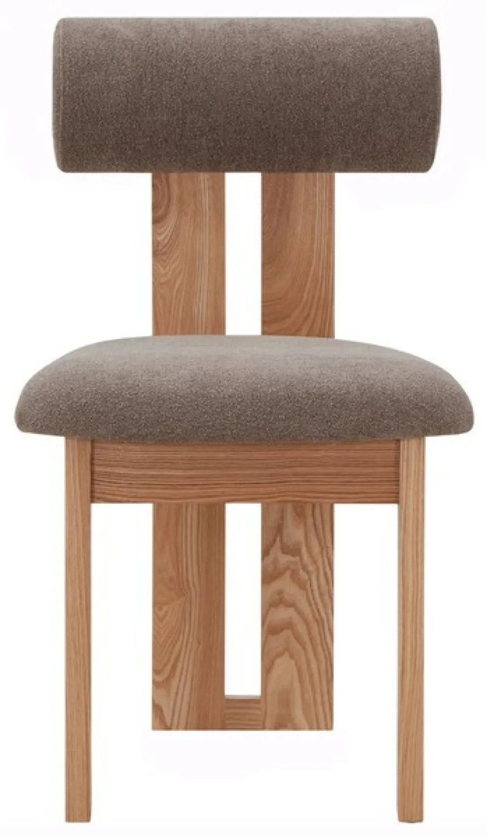 Modern Rolled Back Armless Dining Chair Brown Boucle & Natural Finish Wood