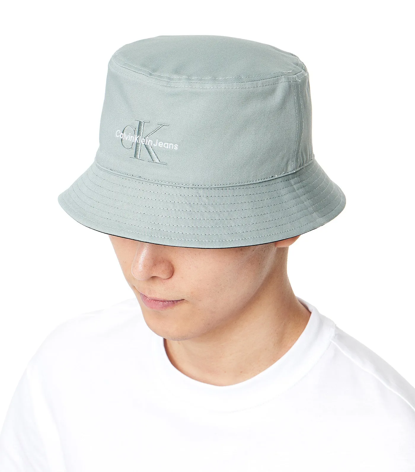 Monogram Twill Cotton Bucket Hat Slate Gray/Black