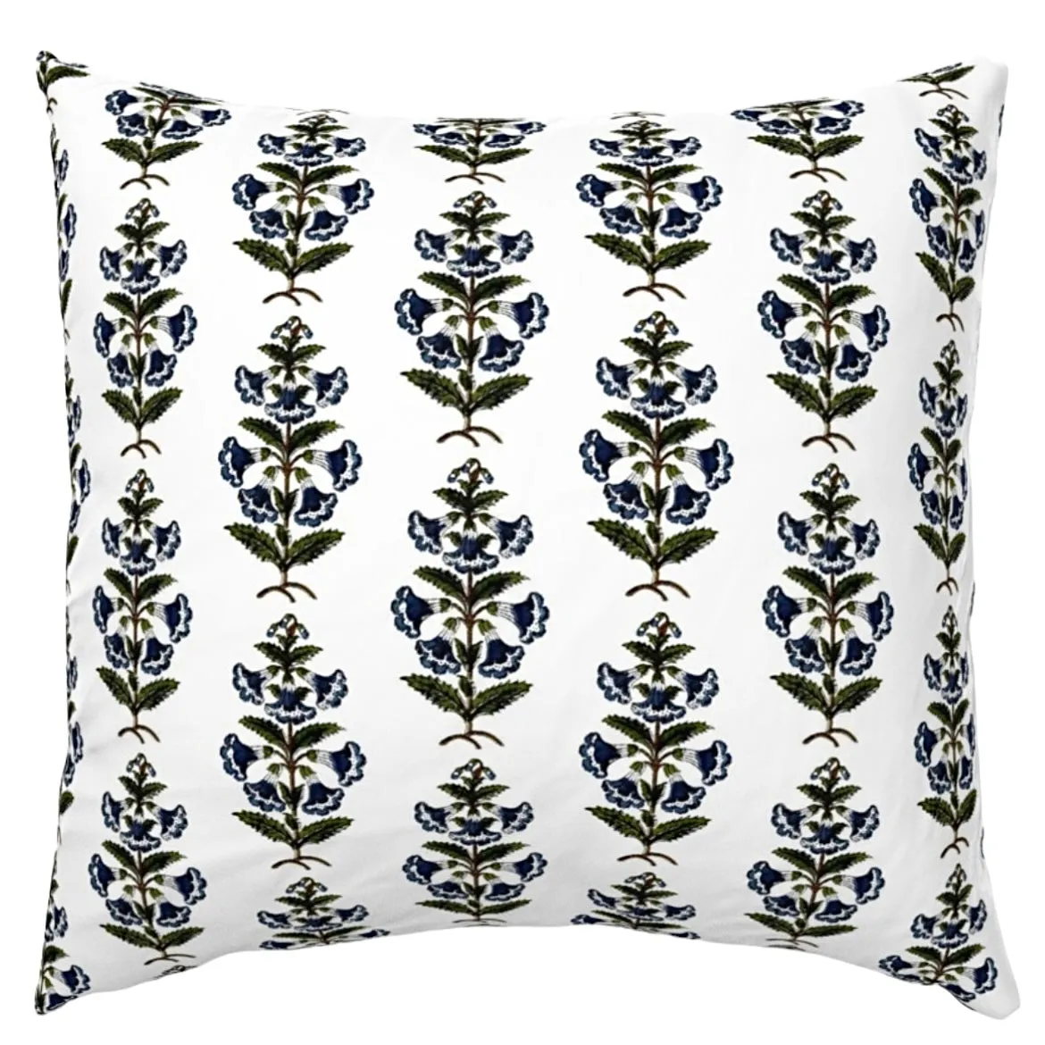 Navy Blue Petunia Block Printed Canvas Pillow Cover: Available in 10 Sizes