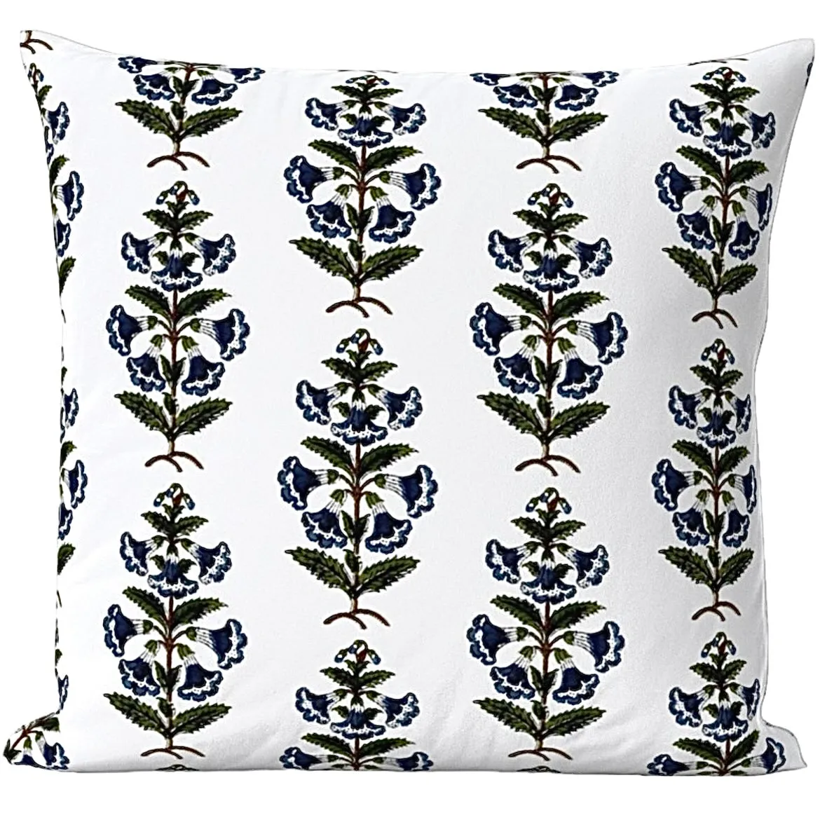 Navy Blue Petunia Block Printed Canvas Pillow Cover: Available in 10 Sizes