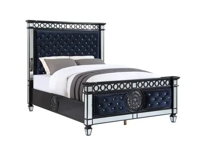 Nelson King Bed, Black Velvet & BLACK & Sliver FINISH