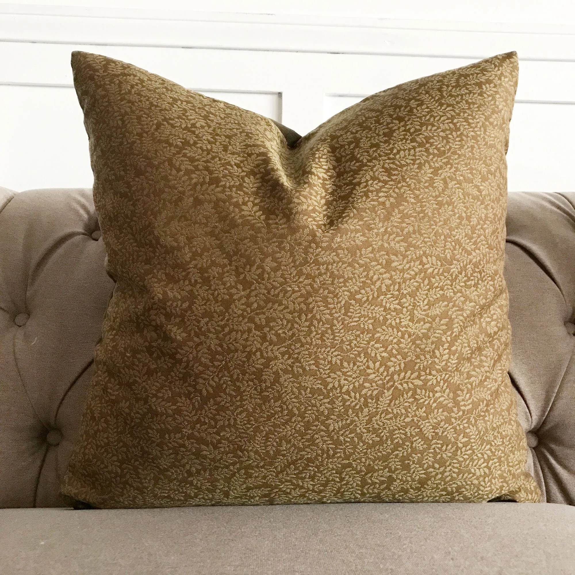 Olive Brown Leaf Luxury Woven Throw Pillow Cover 22x22