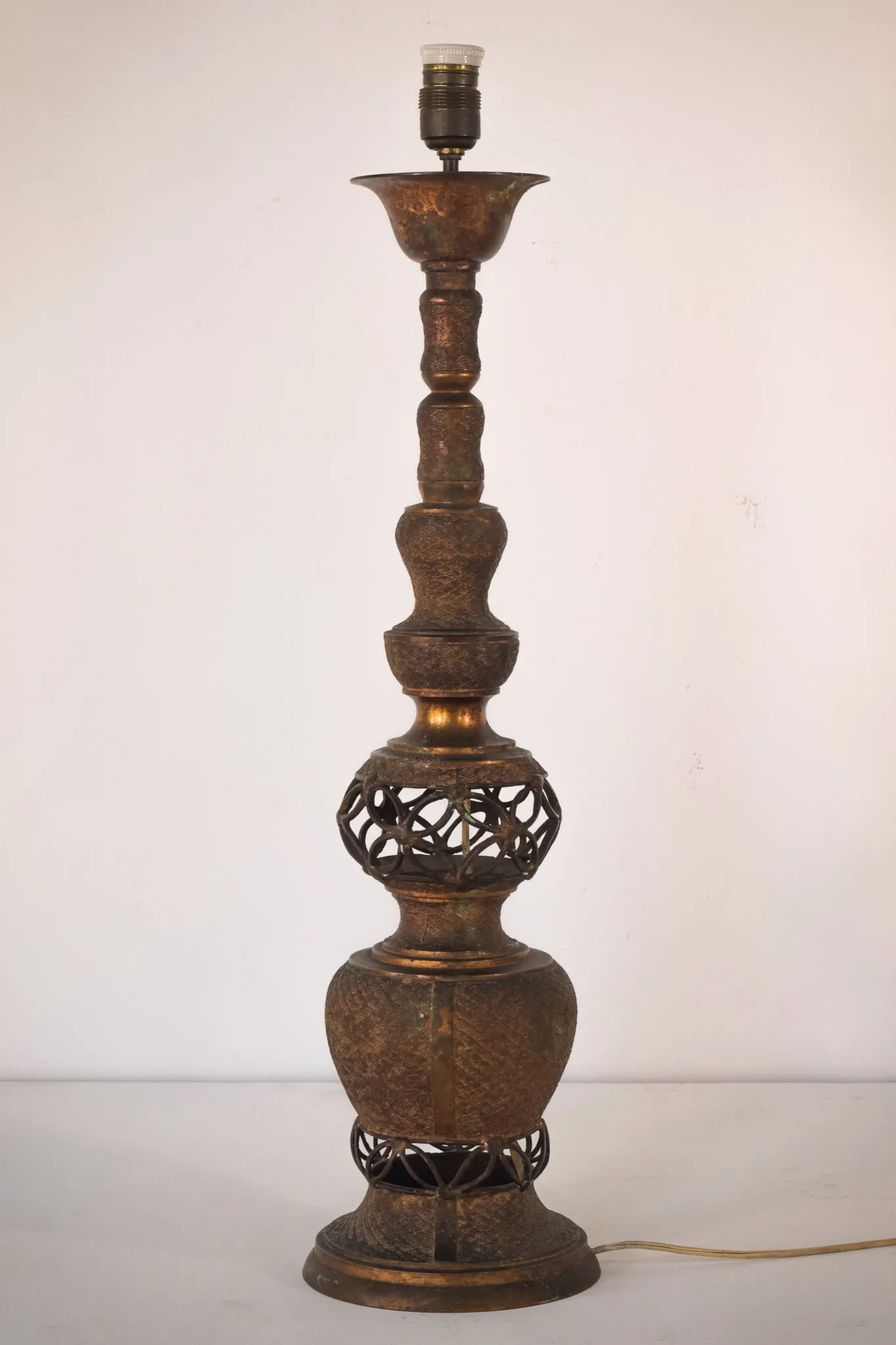 Oriental Style Patinated Brass - Lamp Stand