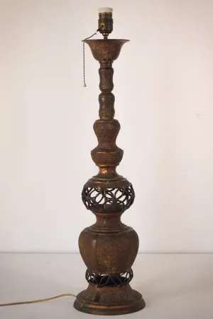 Oriental Style Patinated Brass - Lamp Stand