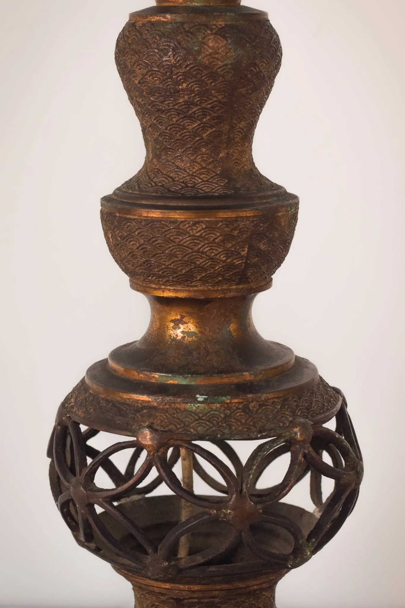 Oriental Style Patinated Brass - Lamp Stand