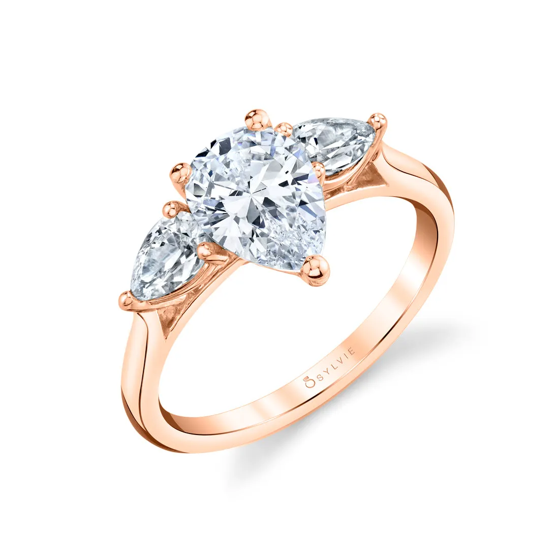 Pear Shaped 1.5 Ct Three Stone Engagement Ring - Martine 14k Gold Rose