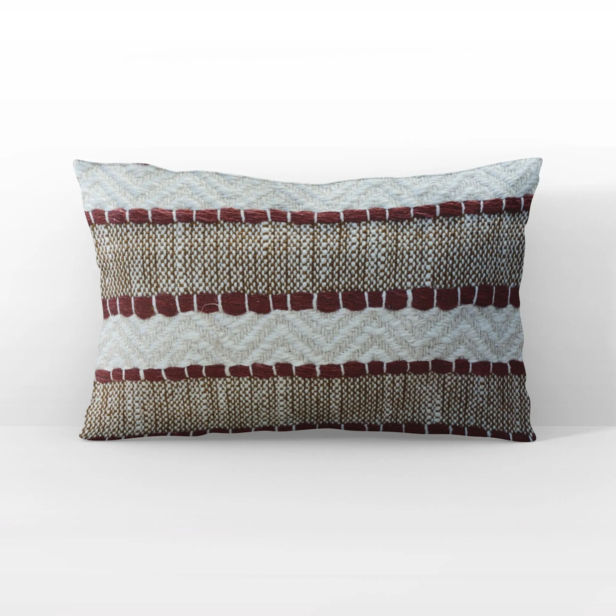 Plutus Red Beige Crimson Knit Stripe Luxury Throw Pillow