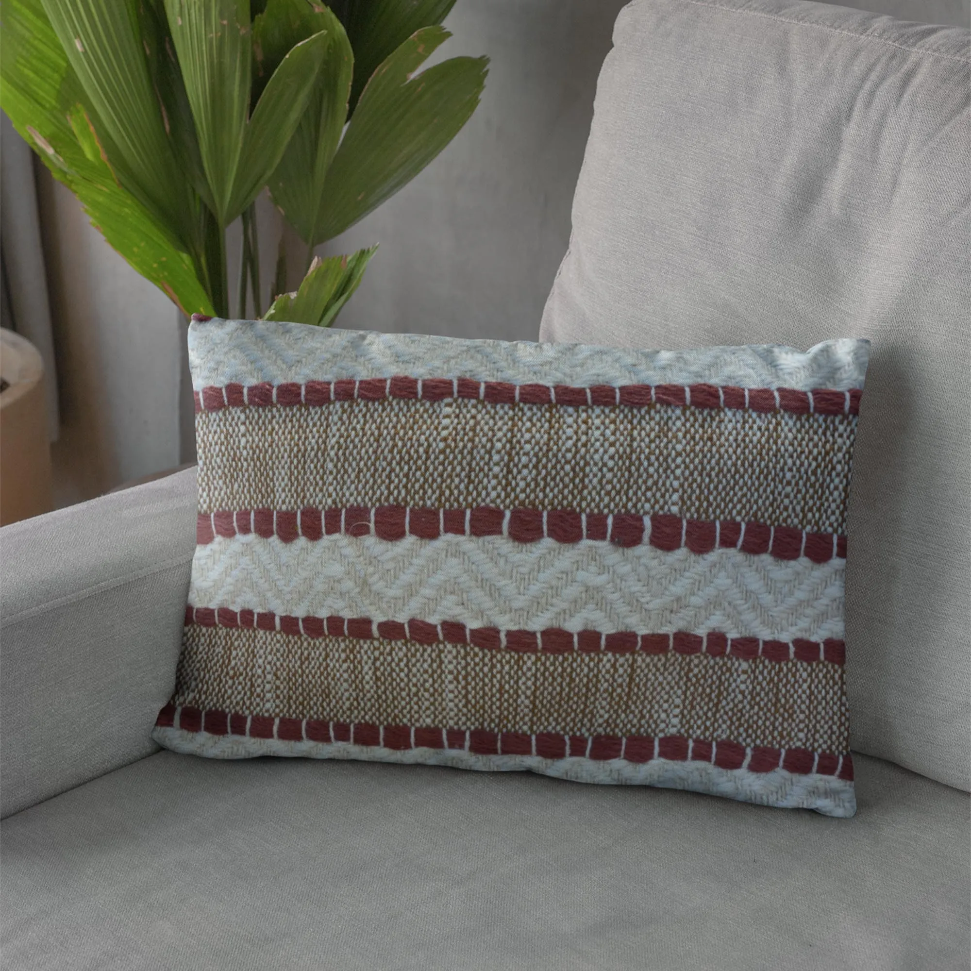 Plutus Red Beige Crimson Knit Stripe Luxury Throw Pillow