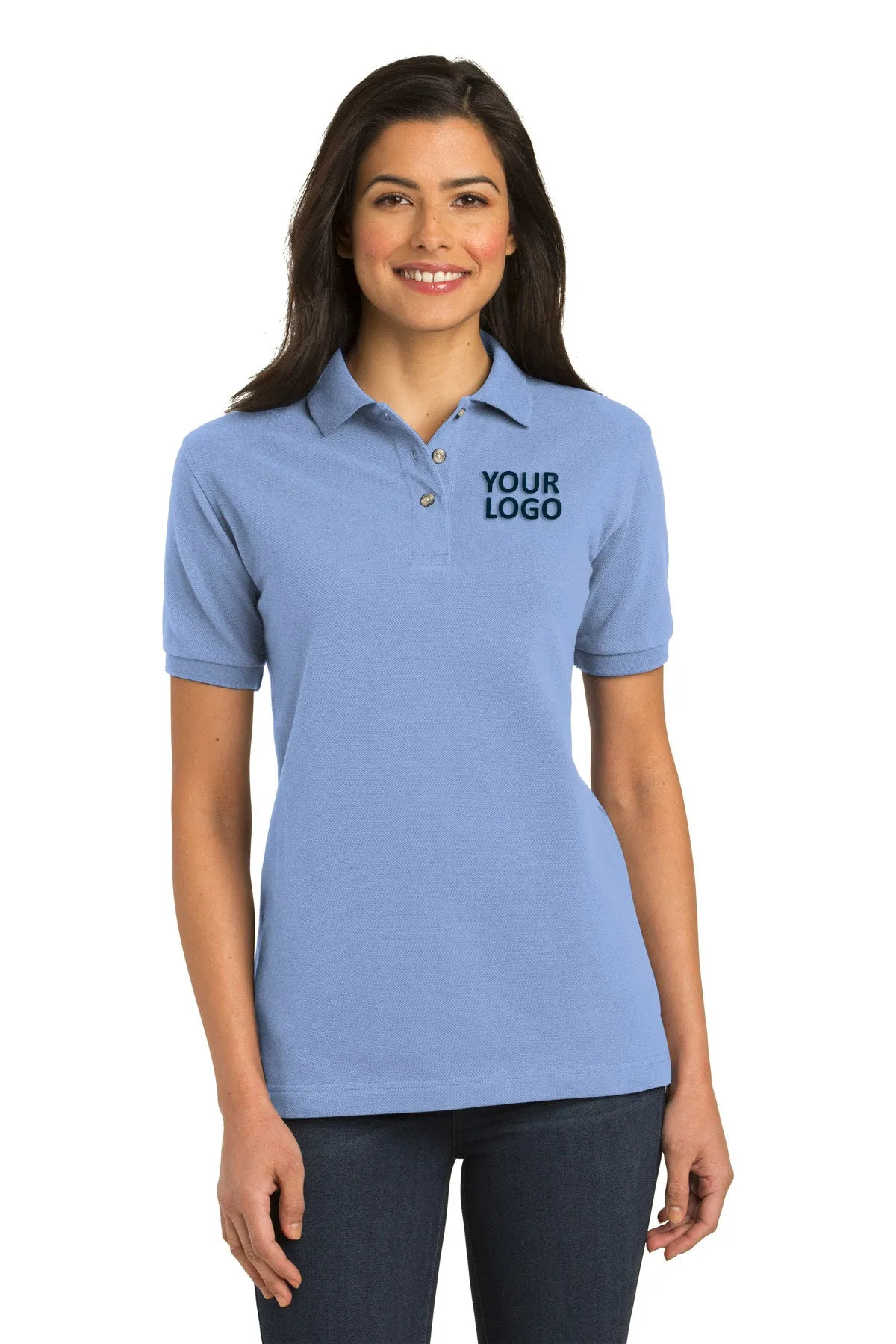 Port Authority Ladies Heavyweight Customized Cotton Pique Polos, Light Blue