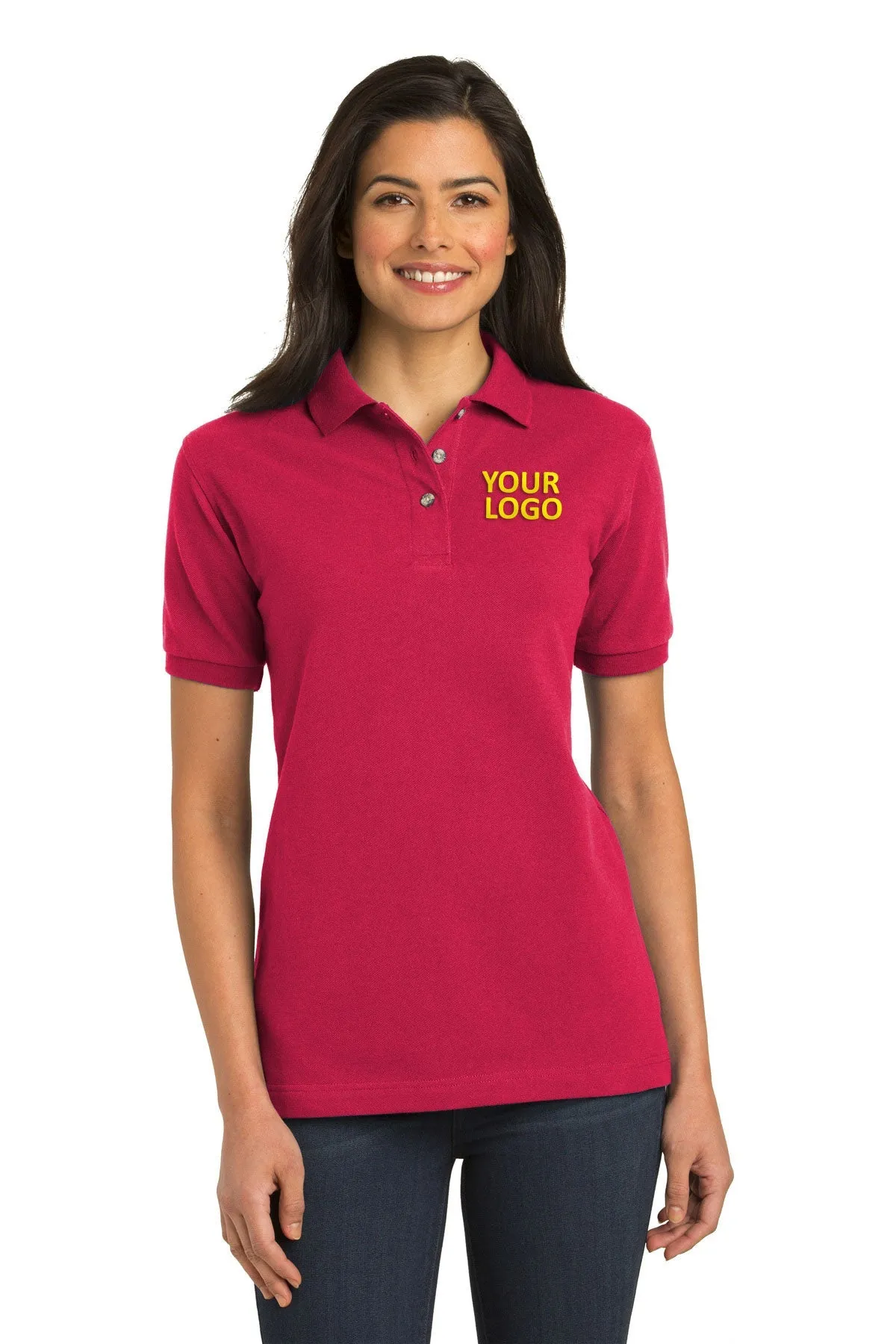 Port Authority Ladies Heavyweight Customized Cotton Pique Polos, Red